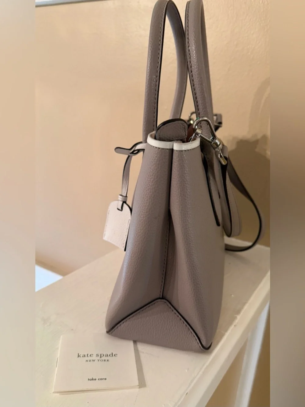 Kate Spade Eva Top Zip Satchel Soft Grey EUC - Picture 5 of 17